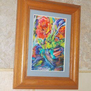 "Vibrant Poppy" print 5.5"x3.5" in 9"x7" wood frame by Davila, signed